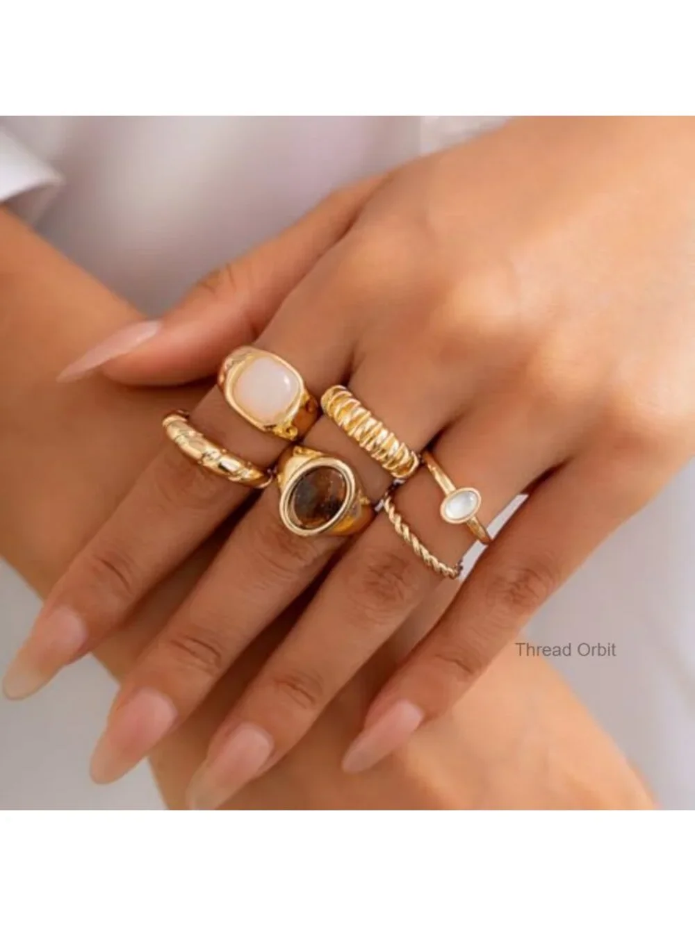 Chunky Gold Ring Set - 5 Piece Stackable Adjustable Open Rings Punk Vintage